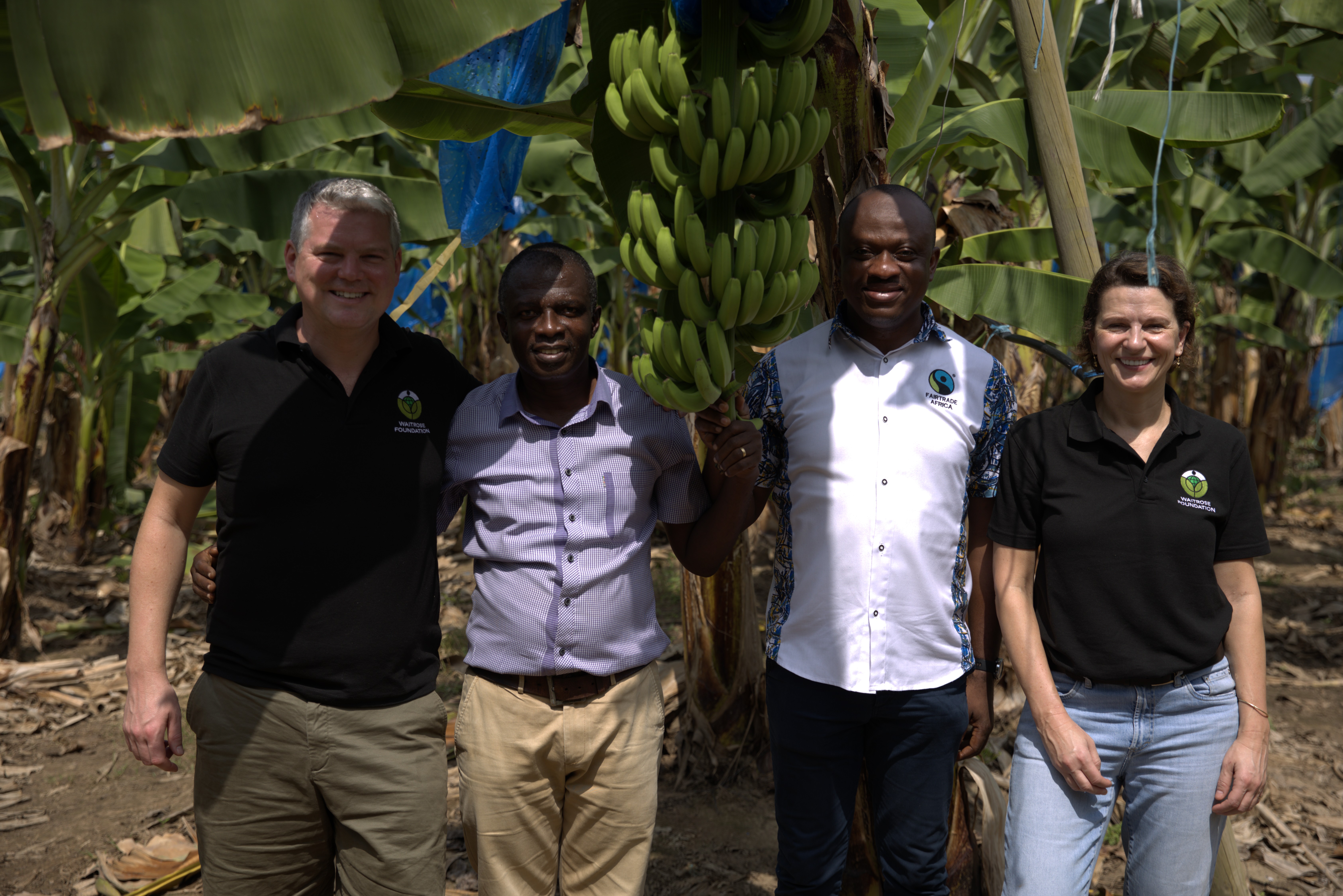 L-R: Nathan Ansell Waitrose Chief Customer Officer, Anthony Blay, Director of Volta River Estates Ltd, Edward Akapire Head of Region West Africa Network, Fairtrade Africa and Marija Rompani Waitrose Director of Ethics and Sustainability